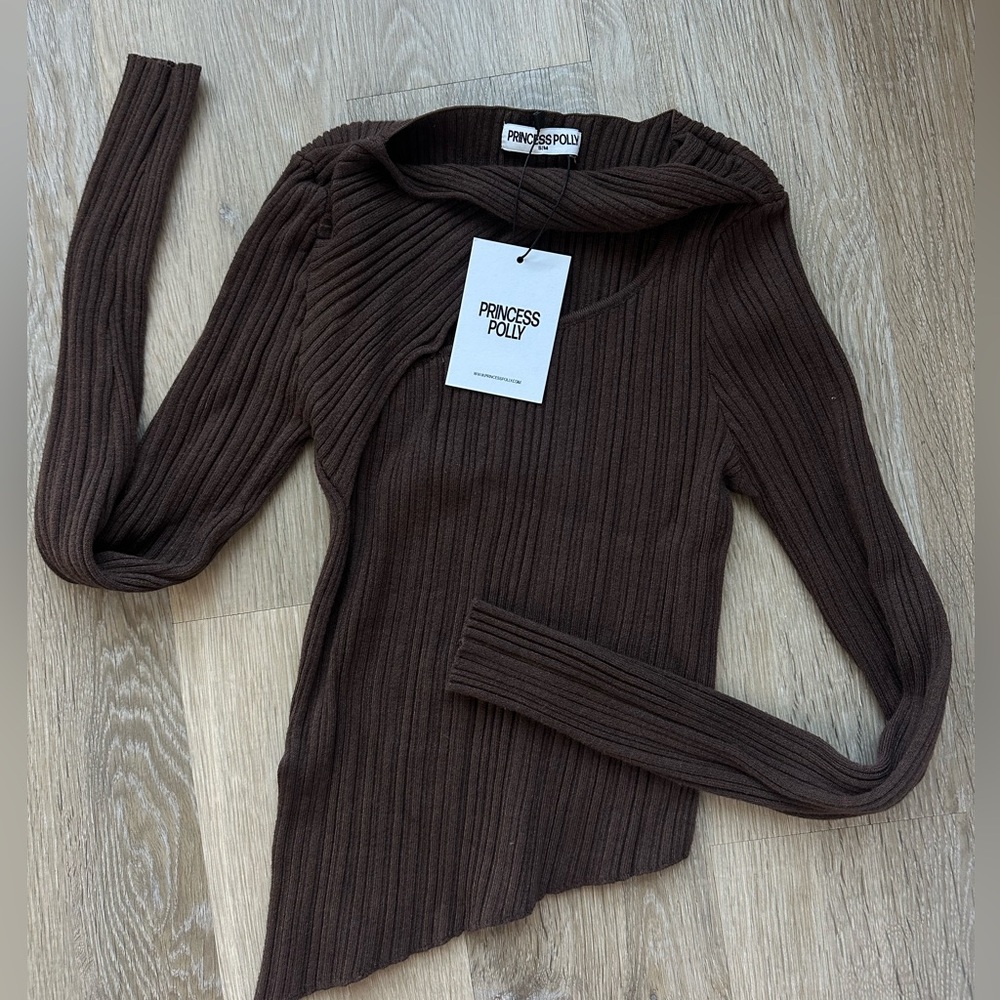 NEW WITH TAG Princess Polly Ellara Long Sleeve Sweater Brown S/M